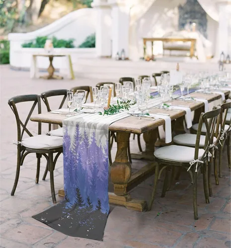Vista 5 de Double Love Purple Black Forest Chiffon Table Runner 55 Inches Long, Voile Sheer Tulle Runner for Rustic Wedding Reception Bridal Shower Decorations