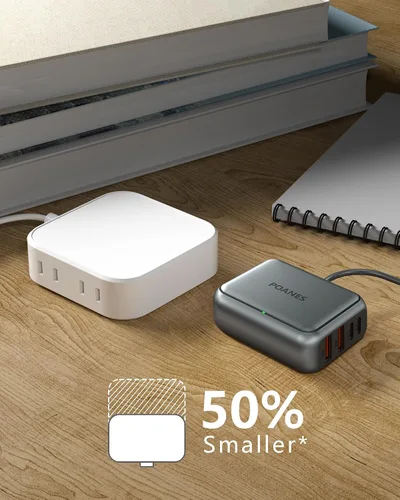 Vista 5 de Cargador USB de 8 puertos, cargador USB C de viaje multipuerto, mini estación de carga con puertos USB C y USB A, bloque de estación de carga
