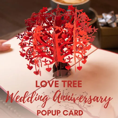Vista 3 de DEVINE Cards - Tarjeta de árbol de amor desplegable Tarjeta de feliz día de San Valentín para esposa y esposo Tarjeta del día de la madre