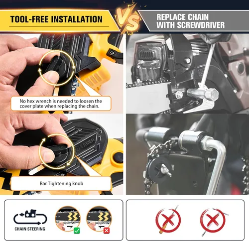 Vista 4 de Saker Mini motosierra inalámbrica de 6 pulgadas 2023 con interruptor de bloqueo de seguridad con 1 batería y 2