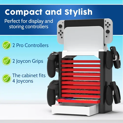 Vista 30 de Skywin Game Storage Tower and Controller Stand, Universal Game Holder & Console Stand with Left & Right Controllers, Game Disc Organizer