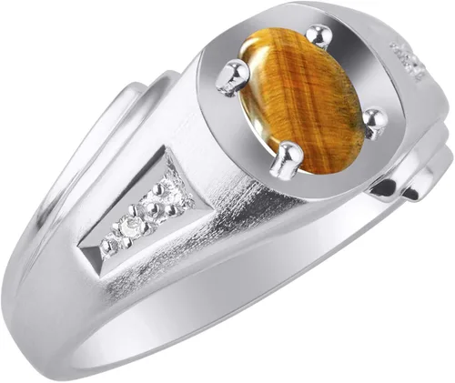Vista 3 de Rylos Anillos para hombre, anillos de oro blanco de 14 quilates, estilo clásico de diseñador de 0.315 x 0.236in, piedras preciosas ovaladas