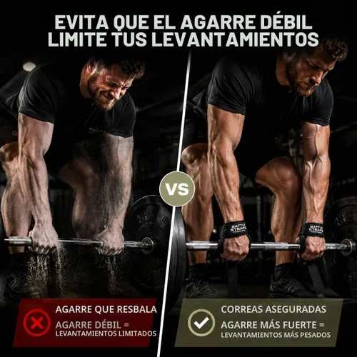 Vista 2 de Battle Bunker Lifting Wrist Straps for Weightlifting - Deadlifts & Pull-Ups Negro