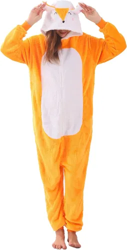 Vista 6 de ZOBAYOP Pijama unisex con capucha de animales para adultos para mujeres y hombres, disfraz de Halloween, cosplay, zorro