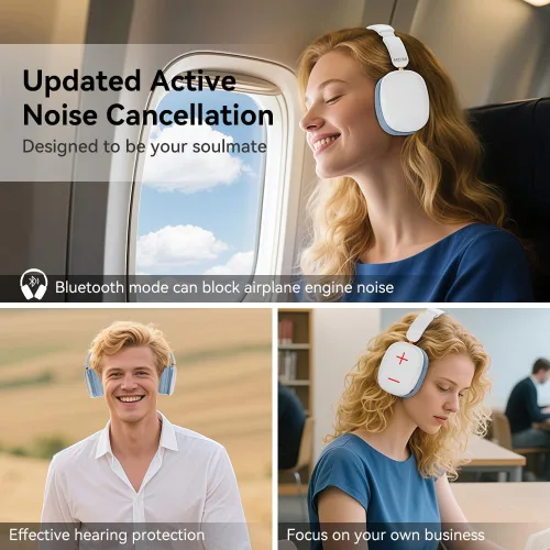 Vista 7 de Auriculares Bluetooth sobre la oreja, auriculares inalámbricos Bluetooth 5.3, tiempo de reproducción de 20 horas, micrófono, auriculares ligeros