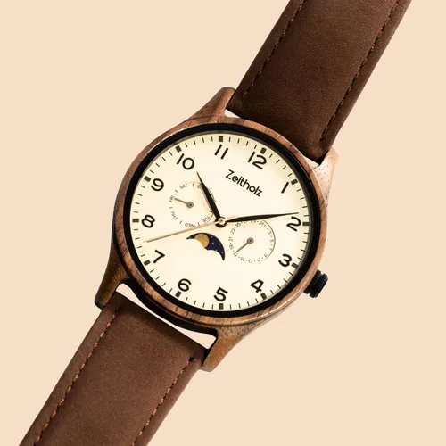 Vista 2 de Zeitholz Relojes de madera para hombre, reloj de madera, regalos, reloj analógico, nueva colección Klitten 1.654 in con movimiento de cuarzo japonés.
