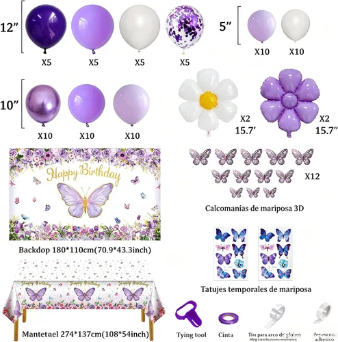 Vista 2 de Decoraciones de fiesta de mariposas con telón de fondo de arco de globos