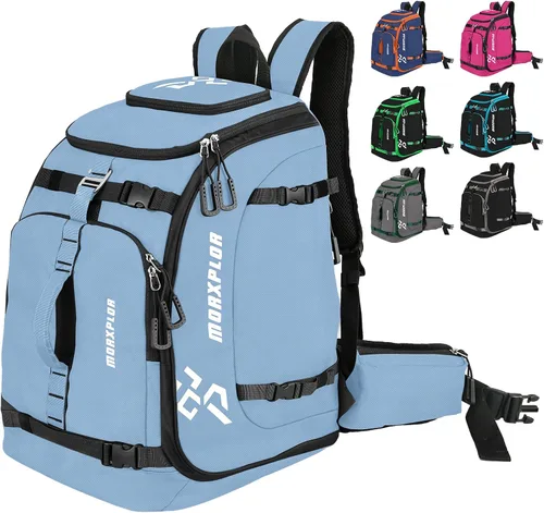 Vista 12 de MORXPLOR Bolsa para botas de esquí – 65L acolchada, mochila de viaje de esquí impermeable para equipo y accesorios Negro