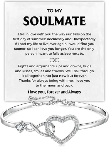 Vista 22 de Pulsera Para Mi Alma Gemela, pulsera de alma gemela para mujeres, regalo de joyería de alma gemela de novio, marido, amigo con tarjeta de mensaje