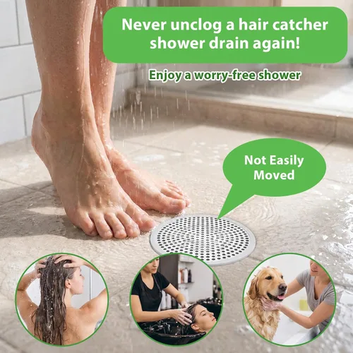 Vista 3 de Flat Shower Drain Hair Catcher 4.71" Round Hair Strainer for Shower Drain