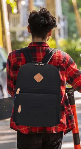 Vista 3 de Swacort Mochila para la escuela, mochila de viaje de lona ligera para mujer, mochila de viaje, regalo para niñas y niños, Negro(015), Mochilas