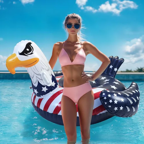Vista 4 de Flotador patriótico de la bandera estadounidense águila para piscina, flotadores de piscina del 4 de julio, divertido animal de pájaro calvo águila