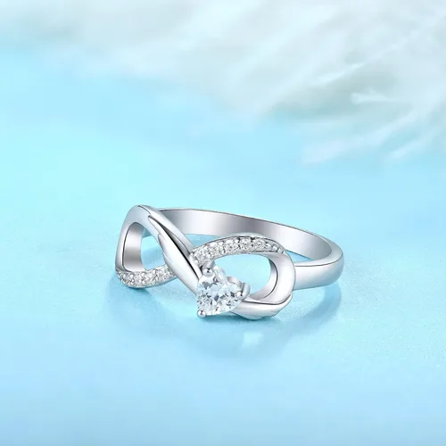 Vista 5 de STARCHENIE Infinity Promise Anillo de plata de ley 925 con alas de ángel y corazón para mujer, talla 5-10