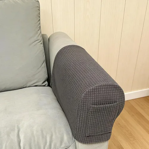 Vista 4 de Juego de 2 fundas elásticas para brazos de sofá con bolsillo, fundas extraíbles antideslizantes para reposabrazos para sillón reclinable y sillones