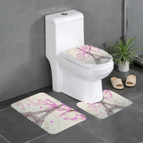 Vista 14 de FFEXS Juego de alfombras de baño de 3 piezas con estampado de rosas negras góticas, 1 alfombrilla rectangular para el suelo, 1 almohadilla de piso