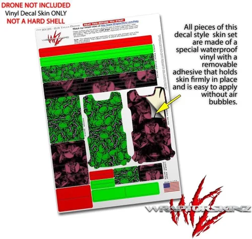 Vista 4 de Skin Wrap 2 Pack para DJI Ryze Tello Drone dispersos calaveras verde Drone No Incluidas