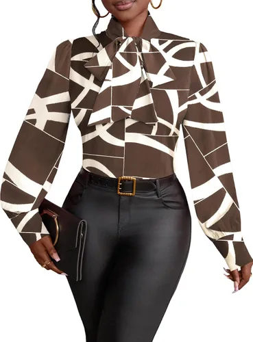 Vista 37 de Vrtige Camisa de mujer elegante con cuello de lazo, manga larga, blusa para la oficina