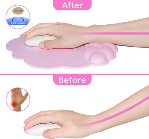 Vista 3 de JIKIOU Alfombrilla de mouse con soporte para muñeca con superficie de cuero, reposamuñecas Cloud con espuma viscoelástica, base de PU antideslizante