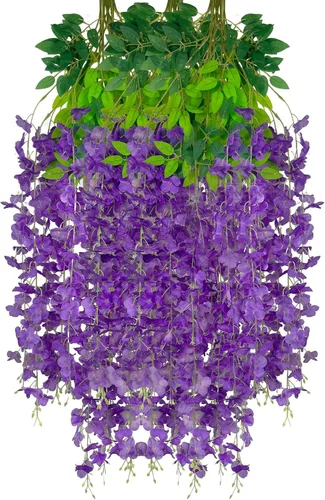 Vista 16 de Paquete de 5 guirnaldas de flores colgantes de glicina rosa, enredaderas de flores artificiales de 3.77 pies, glicinia falsa, guirnalda colgante