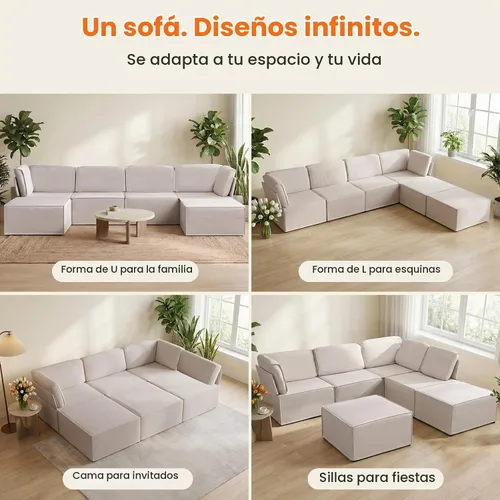 Vista 3 de CECER Sofá modular modular, sofá convertible en forma de U con tumbonas