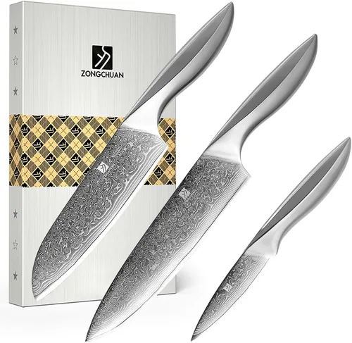 Vista 9 de Cuchillo de Pan de Acero Damasco 9C: Un Cuchillo Dentado de Borde Ondulado Ancho con una Hoja de Acero Inoxidable Mejorada Súper Afilada de 8