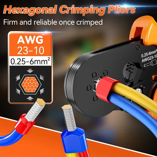 Vista 2 de Preciva Kit de herramientas de prensado de virola AWG23-10/0.25-6mm² con conectores de alambre de 19 tamaños, alicates de crimpado de alambre