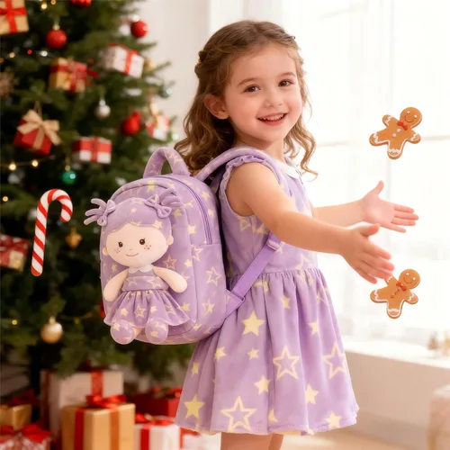 Vista 32 de Onetoo Mochila para niños pequeños, regalos de regreso a clases, mochilas para niñas y niños con muñecas de bebé ligeras y suaves en vestido