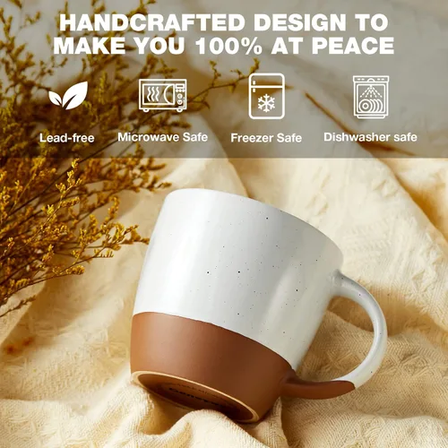 Vista 5 de Juego de 6 tazas de café de cerámica en color Morandi (grandes), tazas de café de 18 oz con asa, taza de café con leche, taza grande para mujeres