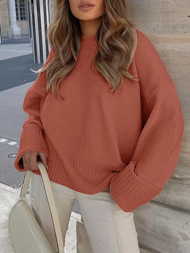Vista 50 de LOGENE Suéter de gran tamaño para mujer, cuello redondo, manga larga, suave, mullido, suéter de punto 2025 para otoño e invierno