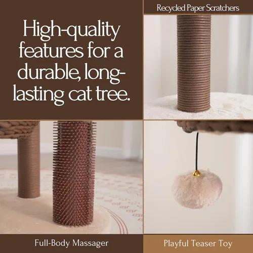 Vista 4 de PetPals Árbol grande para gatos de 49 pulgadas de alto y 5 niveles con postes rascadores de cuerda de papel reciclado reemplazables, cojines