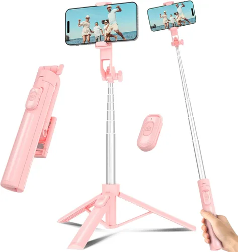 Vista 12 de Palo Selfie Trípode de Viaje para Teléfono Celular con Control Remoto y Soporte para Teléfono, Palo Selfie Extensible para iPhone, Trípode para Negro