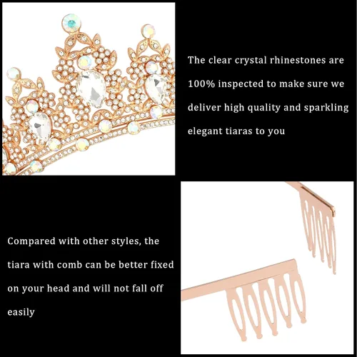 Vista 6 de Tiaras for Women KICOSY Queen Crowns for Women AB Crystal Rhinestone Comb Headband Cosplay Prom Pageant Halloween Birthday Bachelorette Party