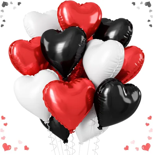 Vista 14 de Globos de corazón azul, dorado y blanco, 18 pulgadas, globos de papel de aluminio azul bebé y crema, 12 piezas, globos de helio en forma de corazón