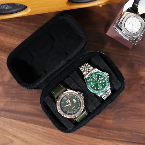 Vista 2 de Caja organizadora de reloj duro para hombres o mujeres, funda de viaje para 3 relojes, soporte portátil para relojes de pulsera y relojes