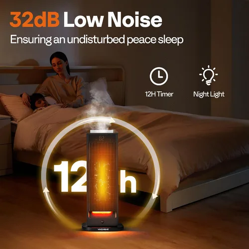Vista 6 de VIVOHOME Calentador de espacio con humidificador, calentador eléctrico para uso en interiores, calentador de cerámica silencioso de 1500 W
