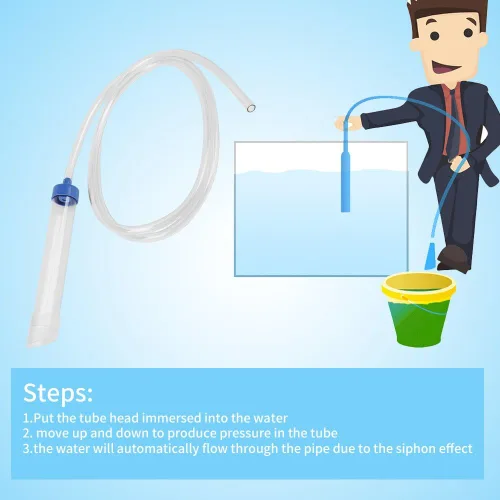 Vista 4 de TOPINCN Cambiador de agua manual para acuario, limpiador de grava, purificador de agua, manguera de sifón, herramienta de transferencia de líquido
