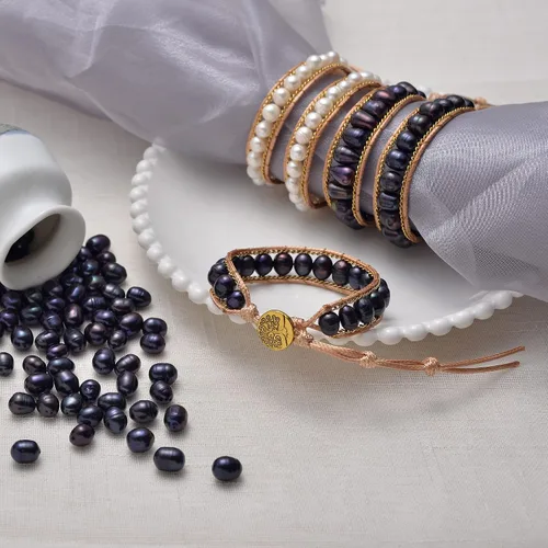 Vista 4 de Handmade Pearl Beads Wrap Bracelet for Women,Adjustable Black Freshwater Pearl Bracelet for Women Girls Jewelry Gift