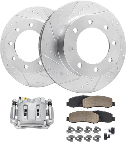 Vista 183 de Detroit Axle - Rotores de freno para Ford 2013-2019 Explorer Taurus Flex Lincoln MKT MKS, rotores de freno de disco ranurados perforados de repuesto