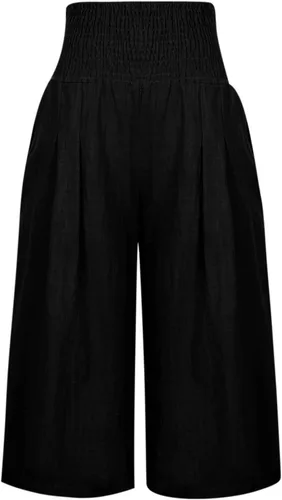 Vista 3 de SMIDOW Pantalones de algodón y lino de pierna ancha para mujer, estilo casual, de verano, con cordón elástico, cintura elástica, pantalones capri