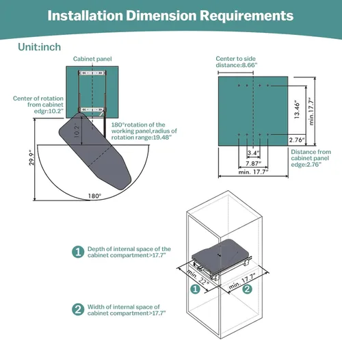 Vista 5 de Tabla de planchar plegable retráctil, giratoria de 180° Tabla de planchar extraíble para armario, ahorro de espacio con cubierta extraíble