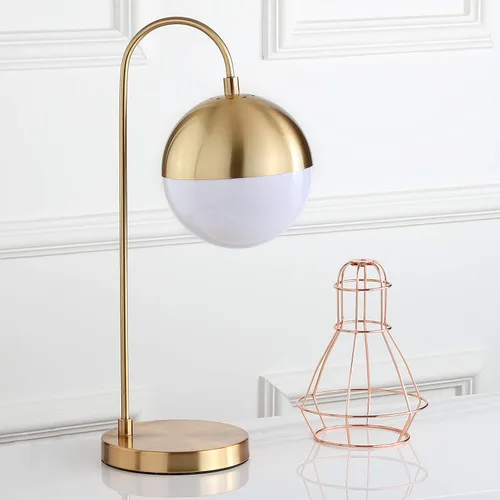 Vista 4 de SAFAVIEH Lighting - Lámpara de mesa Cappi de metal de 20.5 pulgadas, latón dorado, diseño moderno de globo, lámpara de escritorio para oficina