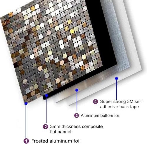 Vista 5 de Azulejos de Respaldo de Metal Despegar y Pegar para Cocina Decoración de Pared 3D Azulejos de Mosaico de Aluminio para Baño, 12"x12"x0.15