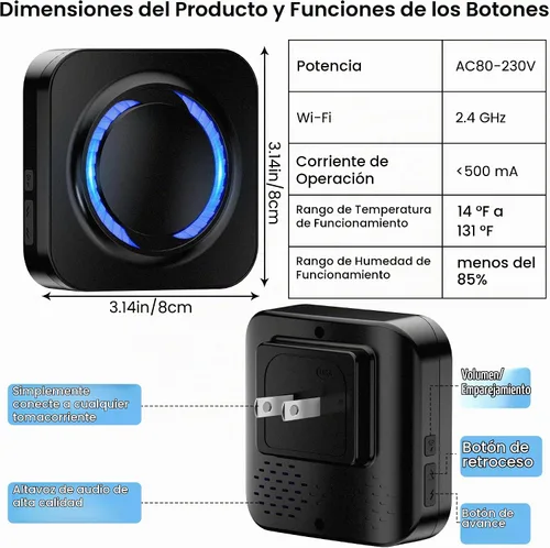 Vista 7 de Timbre inalámbrico inteligente para Ring, Blink, Google Nest - Paquete de 2, más de 99 ampliables, funciona con Alexa, sin cableado/suscripción, sin