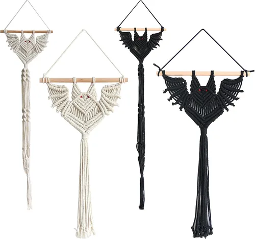Vista 7 de Macetas colgantes de macramé en forma de murciélago para plantas de interior, hechas a mano, cuerda de algodón tejida a mano, maceta y tapiz
