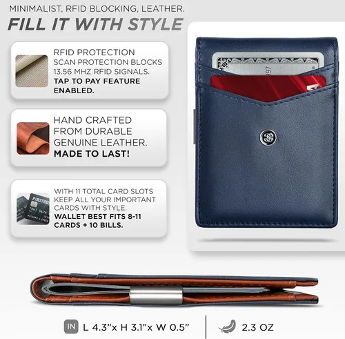 Vista 23 de Suavell Billeteras delgadas de cuero para hombres. Cartera con clip para dinero. Cartera de perfil bajo RFID Cartera minimalista