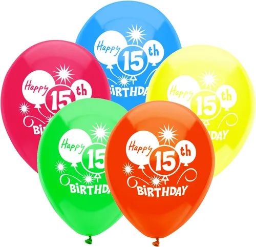 Vista 8 de Globos de látex impresos redondos de 12 pulgadas, 15 años, 6 unidades, colores surtidos