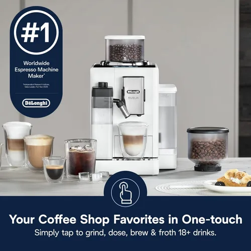 Vista 2 de De'Longhi Rivelia - Máquina automática de café expreso con molinillo y espumador de leche, cafetera todo en uno, café con leche caliente y helado