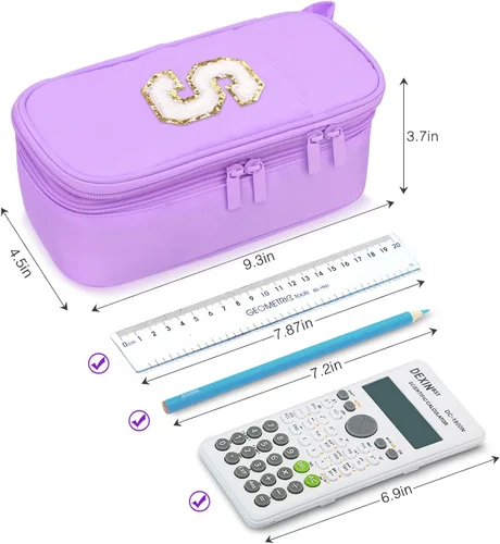 Vista 3 de Estuche Grande para Lápices, Bolsa de Lápices de Gran Capacidad, Bolsa de Lápices Personalizada con Inicial con Cremallera Suave, Múltiples