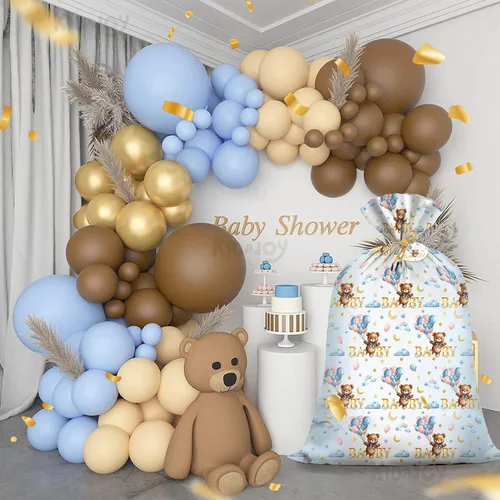 Vista 4 de KIDAJOY Bolsas de regalo extra grandes de oso de peluche, baby shower, Jumbo We Can Bearly Wait, bolsa de regalo de plástico para niñas y niños