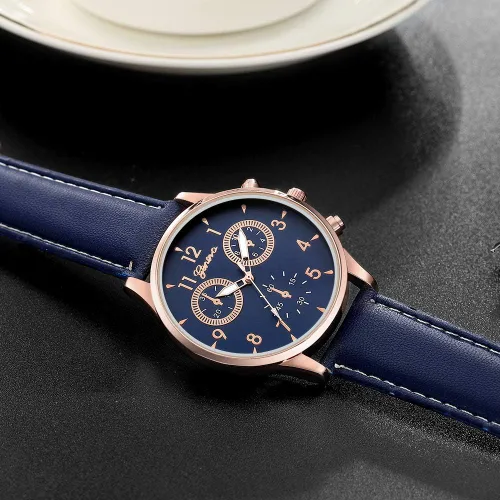 Vista 5 de Yunanwa Paquete de 6 relojes de cuarzo de cuero para hombre, Ginebra para niños, casual, de vestir, de pulsera al por mayor, Reloj de cuarzo